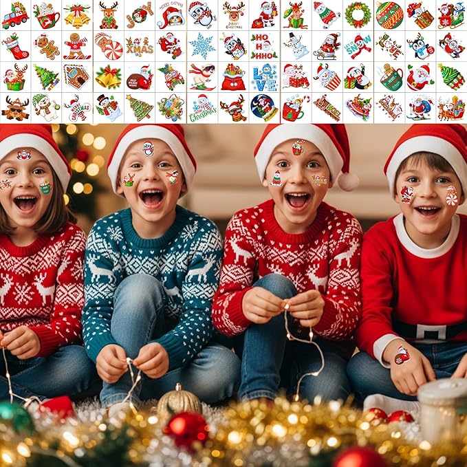 Christmas Temporary Tattoos - 60Pcs Christmas Decorations Stickers Xmas Party Decorations Party Favors Supplies Decor Accessories Craft Santa Claus Reindeer Winter Gift Idea For Kids Youth Adult