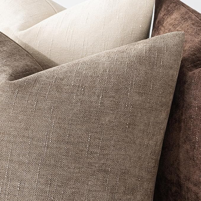 MIULEE 24x24 Inch Euro Textured Chenille Throw Pillow Covers Taupe Grey | Pack of 2 Decorative Soft Throw Pillows,Solid Textured Cushion Covers,Modern Home Decor for Bed Couch Sofa Bedroom Livingroom