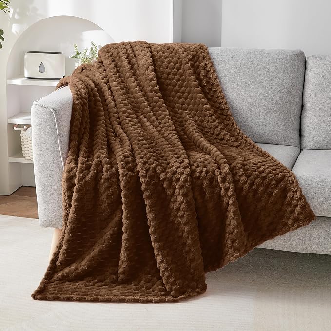 EXQ Home Gentle Soft Fleece Throw Blanket – Cozy Lightweight 3D Imitation Turtle Shell Jacquard Blanket for Couch Bed – All-Season Warm Fuzzy Flannel Blanket for Women Mom Her (90"x108",Coffee)