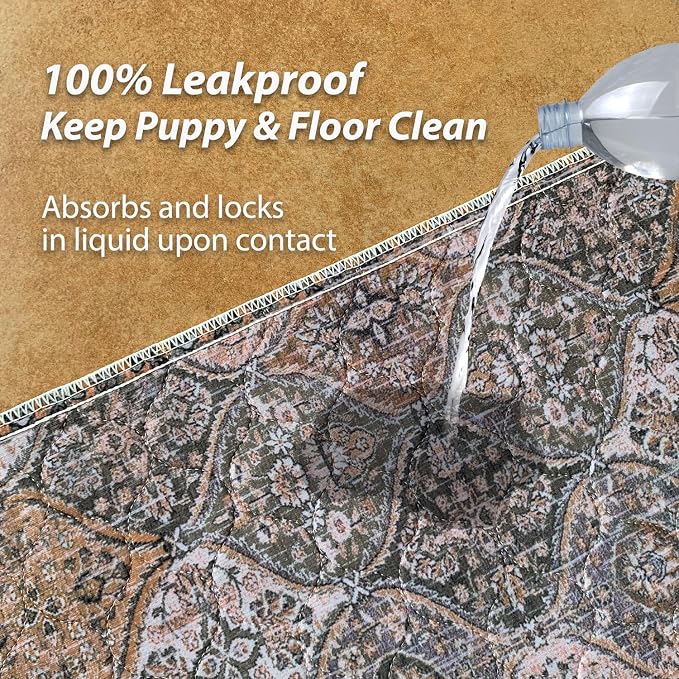 nunubaby Washable Pee Pads for Dogs, Stylish, Non-Slip and Leak-Proof Pee Pads. Reusable Potty Pads for Dogs for Crates and Floors.(Brown/Multi,54" x54" )