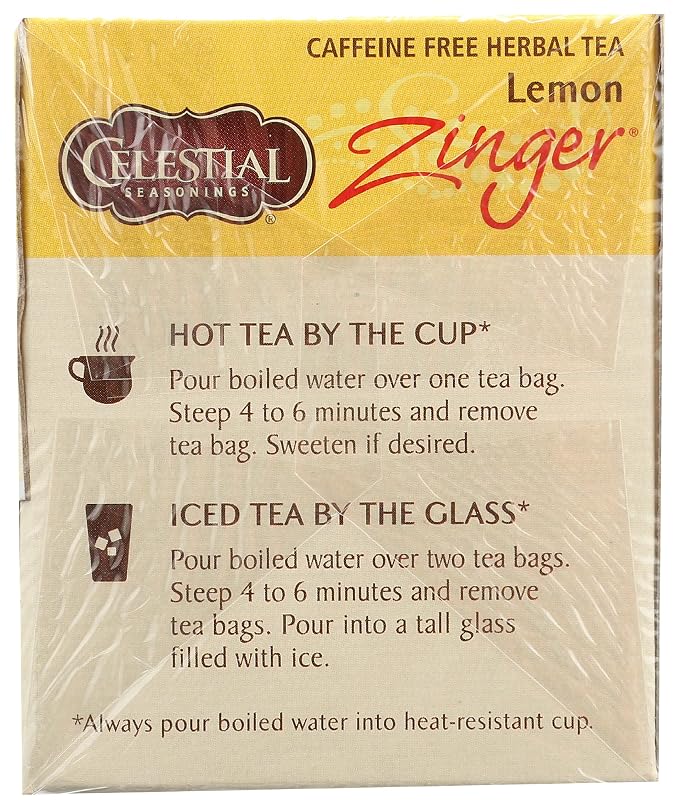 Celestial Seasonings Lemon Zinger Herbal Tea Box, Caffeine Free, 20 Tea Bags (Pack of 2)