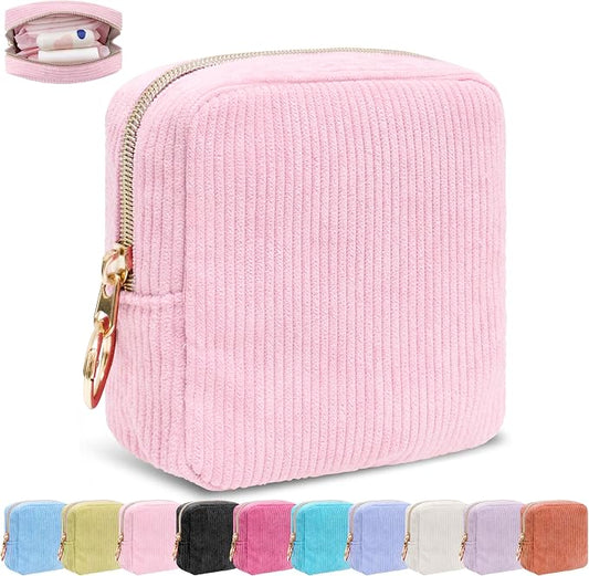 Period Bag for Girls, Corduroy Period Kit with Sanitary Pad Pouch, Menstrual Storage Bag and Tampon Holder for Purse, Girls School Essentials,Feminine Care Organizer(Pink)