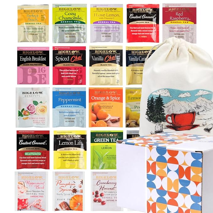 Tea Sampler Variety Pack 39 Counts (24 Flavors) in Pouch Bag | Gift for Men Women Office Family Friends Coworker | Assorted Black Green Herbal Tea Bags