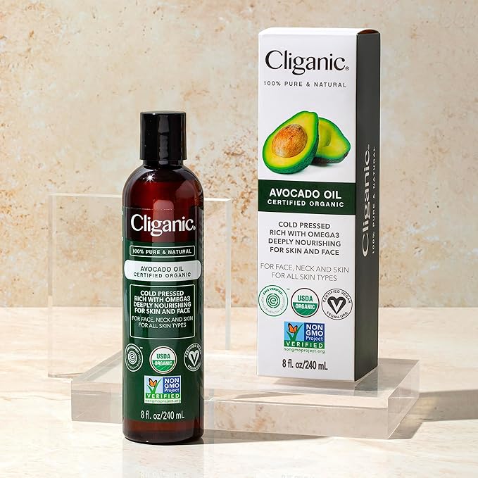Cliganic Organic Avocado Oil, 100% Pure (8oz) - for Skin & Hair, Nourishing Carrier Oil for Face & Body (Pack of 2)