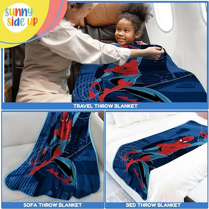 Sunny Side Up Kids Plush Throw Blanket – Children's Soft & Comfy Throw for Couch or Bed – Cozy Home Décor for Living Room & Bedroom, Blue - Spiderman, 46x60 - Throw Blanket