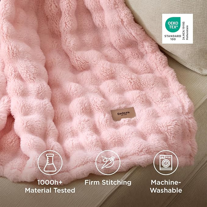 Bedsure 3D Fleece Bubble Blanket - GentleSoft Pink Full Blanket for Bed Sofa Room Decor - Luxury Soft Cozy Gifts for Women, Lightweight, All Seasons, Pink, 84"×90"