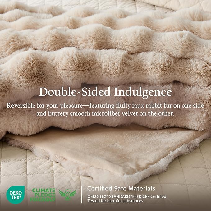 WDCOZY Luxury Bubble Throw Blanket, Faux Fur Mink Plush Throw for Couch, Sofa and Bed, Soft Fluffy Fuzzy Furry Cozy Blanket, Thick and Warm, 50x60 inches, Beige Tan Taupe Camel, 950 GSM