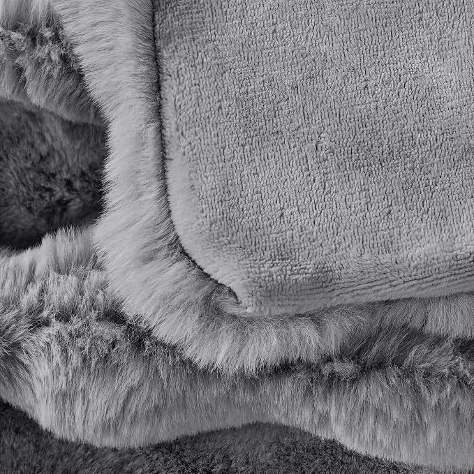 Grey Faux Fur Throw Blanket for Couch, Double-Sided Bubble Textured Plush Blanket with Soft Flannel Back, Decorative Throw for Sofa or Bed, Machine Washable, 60x80 Inches, 860 GSM