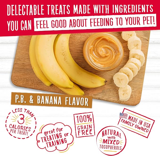 Charlee Bear Grain Free Dog Treats, Peanut Butter & Banana, 8 oz | Pocket-sized Dog Training Treats, Crunchy Dog Treats, Limited Ingredient Recipe, Under 3 Calories per Treat, Made in USA