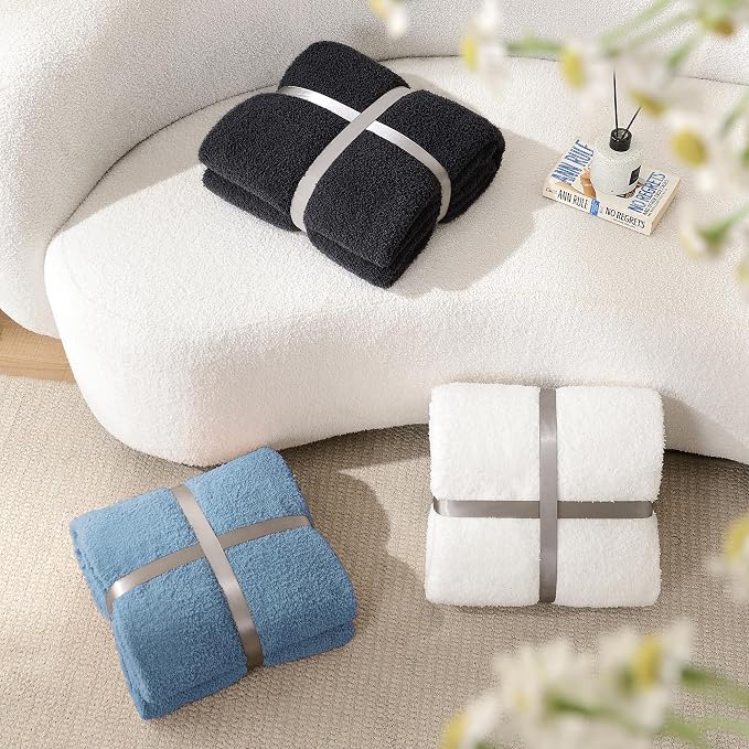 Dusty Blue Throw Blanket, Soft Fluffy Fuzzy Knit Blanket for Couch Bed Sofa, Cozy Plush Warm Blanket for Bedroom Living Room, Spring Home Decor, 50x60 Inches