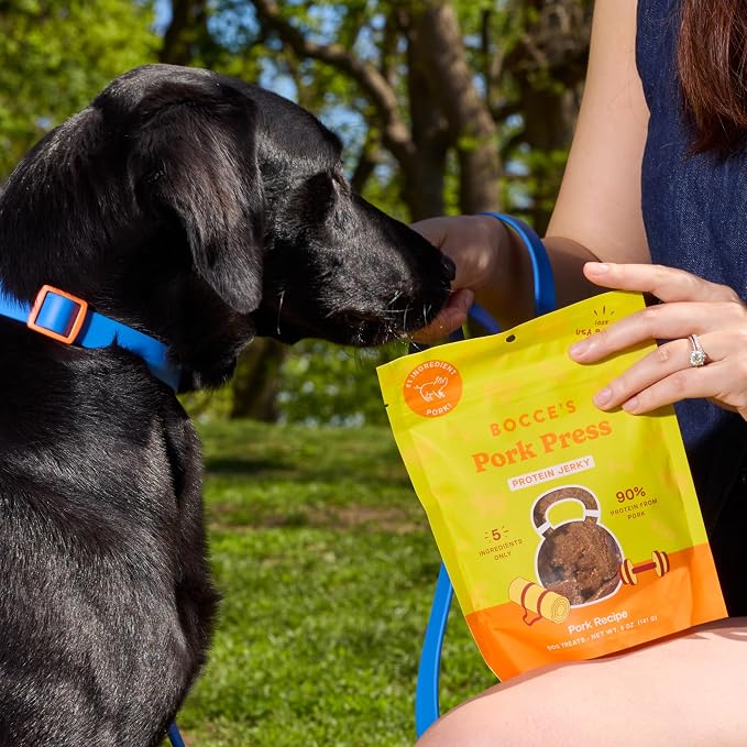 Bocce's Bakery Pork Press Protein Jerky Dog Treats, Pork (5 oz) | High-Protein, Wheat-Free, Limited-Ingredient Treats with No Added Salt or Sugar - Baked in The USA