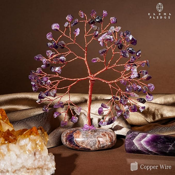 Amethyst Crystal Tree of Life Birthday Gifts for Women, Mom, Friends, Feng Shui Reiki Healing Chakra Tree for Positive Energy, Good Luck, Money, Handmade Aesthetic Home Office Desk Room Table Decor