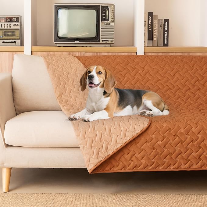 gogobunny 100% Double Sided Waterproof Dog Blanket Soft Pet Bed Cover Reversible Protect Furniture Couch Sofa Car for Puppy Cat Kids (Dark Pumpkin/Light Pumpkin, 82x120 Inch (Pack of 1))