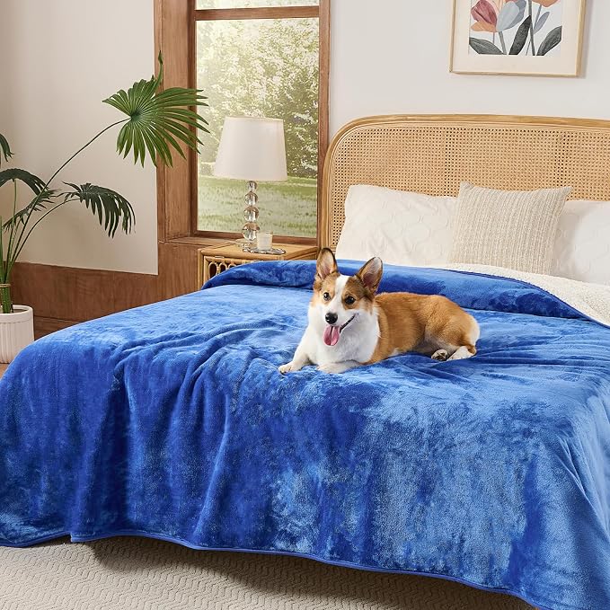 Sunheir Waterproof Dog Blankets for Extra Large Dogs - Cat Blanket Washable for Couch Protection, Soft Sherpa Fleece Puppy Throw Blanket to Prevent Urine Leaks & Protects Furniture, 50"X 60", Blue
