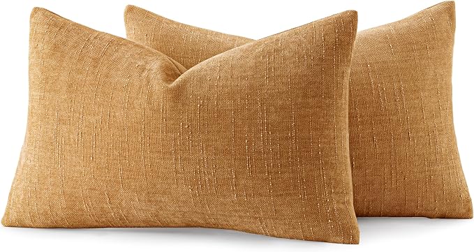 MIULEE 12x20 Inch Lumbar Textured Chenille Throw Pillow Covers Golden Brown | Pack of 2 Decorative Soft Throw Pillows, Solid Textured Cushion Covers, Modern Home Decor for Couch Sofa Bedroom Living Room