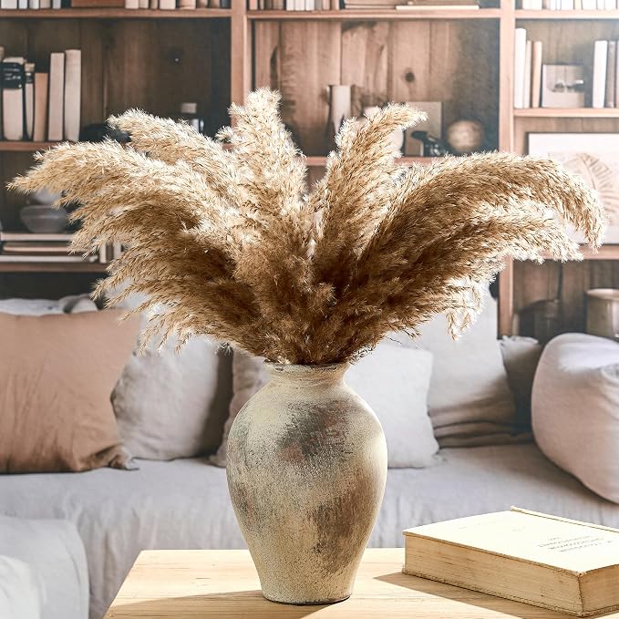SIDUCAL Ceramic Vintage Flower Vase | 9 Inch Large Pottery Rustic Farmhouse Boho Vase for Home Decor, Table, Living Room, Bathroom, Coffee Desk, Shelf, Mantel Decoration, Wedding, Terra