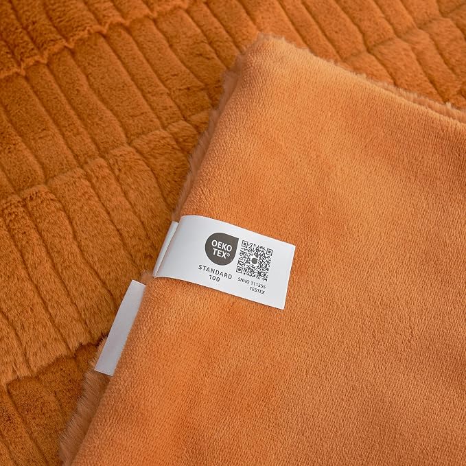 Luxury Striped Faux Fur Throw Blanket for Bed Queen Size, Soft Cozy Fuzzy Fluffy Plush Gift Blankets for Women, 88"x90", Brown