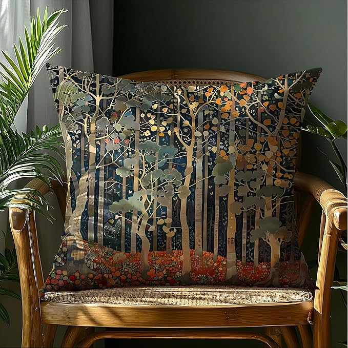 Rustic Autumn Forest Pillow Covers 20x20 Double-Sided, Fall Home Room Decor, Vintage Botanical Nature William Morris Inspired Decorative Throw Pillow Covers for Home Bedroom Living Room