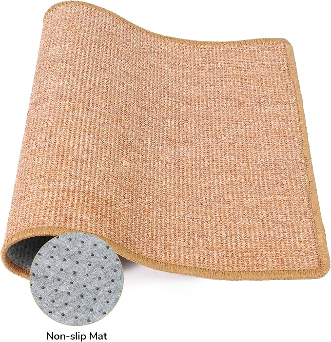 FUKUMARU Cat Scratcher Mat, 23.6 X 31.5 Inch Natural Sisal Cat Scratch Mat | Horizontal Cat Scratching Pad Mat Floor Rug with Sticky Tapes, Cat Wall Scratcher for Indoor Cats, Protect Couch and Carpet