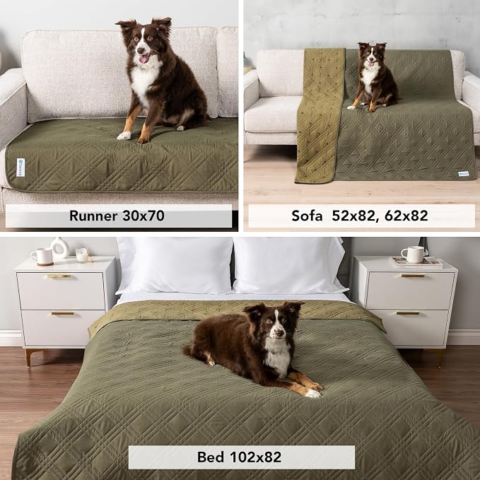 PetAmi Waterproof Couch Cover for Dog Nonslip Bed Sofa Blanket, 30x70 Green | Leakproof Furniture Protector for Pet Cat, Machine Washable Pee Proof Mat for Chair Car Seat, Durable & Anti Slip Backing