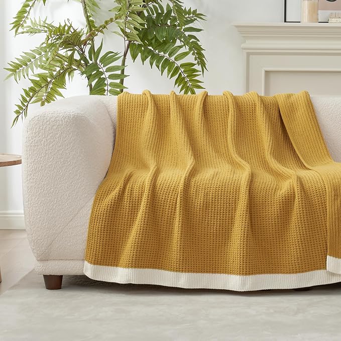Chenille Throw Blanket, Soft Cozy Waffle Throw for Couch & Sofa, Warm Yet Lightweight, Breathable All-Season Throws for Women Men, Housewarming, Birthdays, 50"x60", Ginger