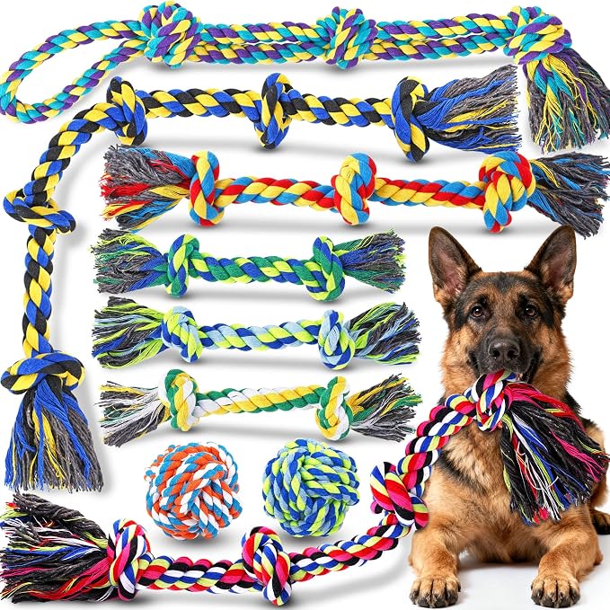 9-Pack Dog Rope Toys for Large Dogs – Strong Tug Toys for Aggressive Chewers, Ideal for Tug-of-War & Teeth Cleaning, Multi-Style Rope Set for Active Dogs