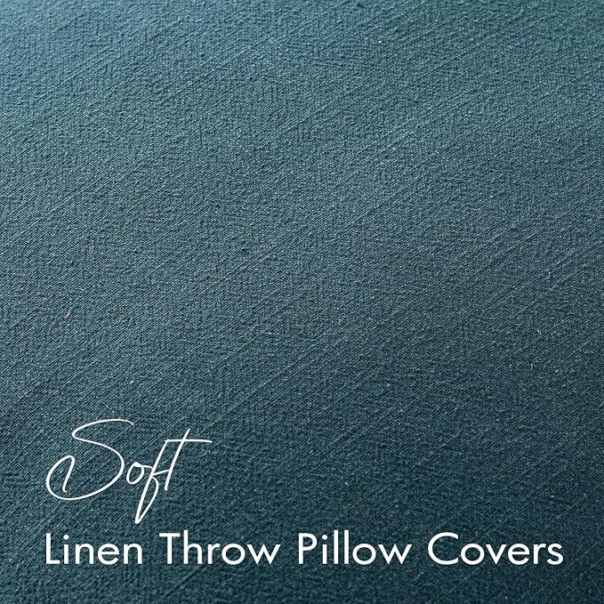 EMEMA Decorative Linen Throw Pillow Covers 18x18 Inch Navy Blue | Boho Farmhouse Neutral Couch Throw Pillows for Bed Pack of 2 Accent Pillowcase Modern Sofa Cushion Livingroom Home Decor