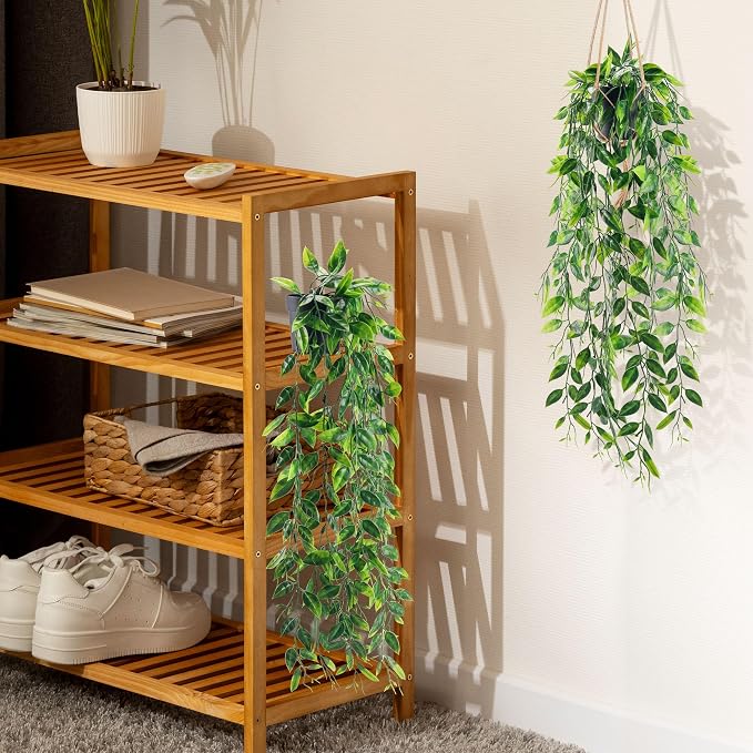 Der Rose 2Pcs Small Fake Hanging Plants Artificial Pea Pod for Wall Decor | Artificial hanging plants, faux pea pod soft draping greenery for indoor displays, bookshelves, bathroom and bedroom walls
