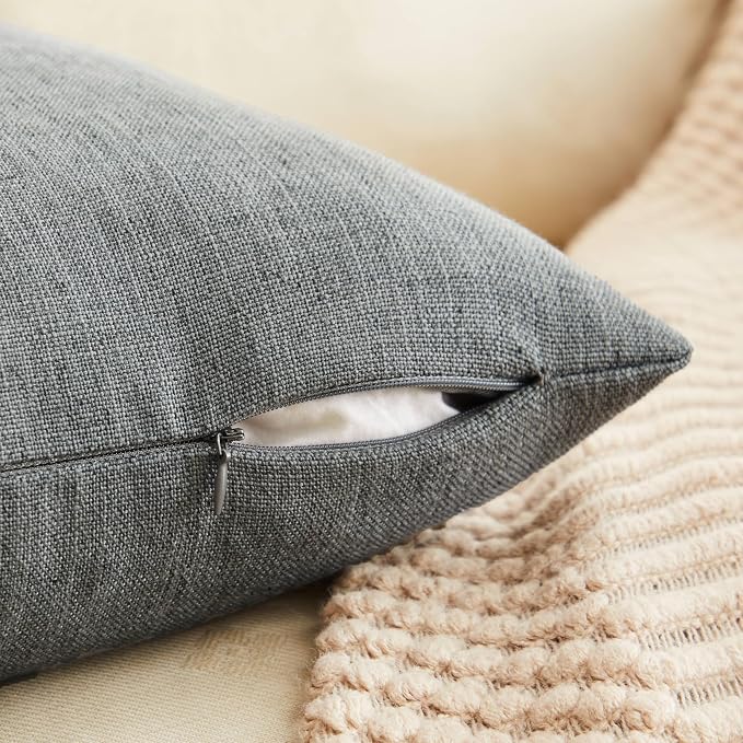 Rustic Linen Lumbar Pillow Covers Set of 2, Dark Grey 12x20in | Textured Pillow Case, Rustic Cotton Linen Fabric, Modern Farmhouse Cushion Covers for Sofa Bed Living Room Home Decor
