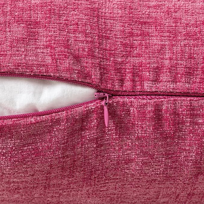 MIULEE Soft Chenille Throw Pillow Covers Hot Pink 18x18 Inch Pack of 2 | Modern Home Decor, Classic Decorative Pillows, Solid Dyed Cases, Boho Couch Cushion Covers for Sofa Bed Living Room