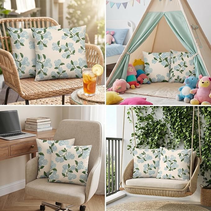 COMMINY Blue Dhalia Linen Pillow Covers 18x18 Set 6 Farmhouse Throw Cover | Decorative Flower, Breathable Linen, Standard Throw Pillow Size, Bedroom Accent Couch Sofa, Spring Summer Decor