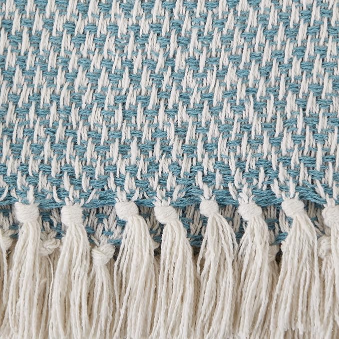 DII Woven Throw Collection 100% Cotton, Basketweave, 50x60, Storm Blue (Pack of 2)