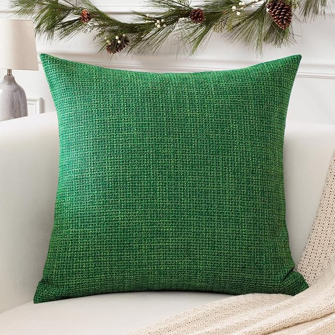 OTOSTAR Linen Throw Pillow Cover Set of 1 Decorative Square Pillowcases Cushion Covers 18x18 Inch for Home Decor Sofa Bedroom Car 45 x 45CM Christmas Green