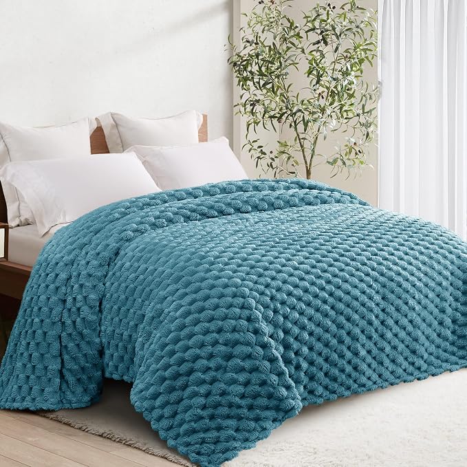 Whale Flotilla Soft Fleece Queen Size Bed Blanket 3D Jacquard, Slate Blue | Lightweight Breathable Coverlet Bedspread for All Seasons, Super Cozy Plush Fluffy Fuzzy Decorative Blanket for Bed, 90"x90"