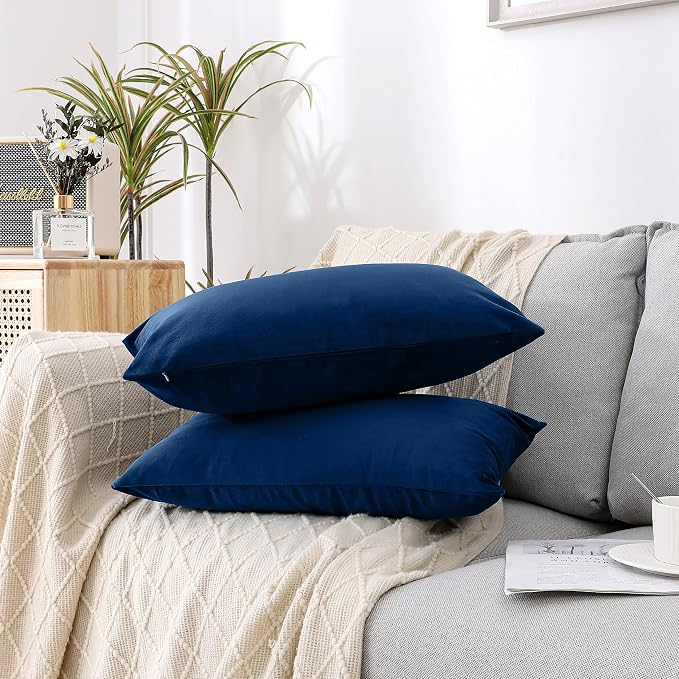 NiNi ALL Navy Blue Velvet Throw Pillow Covers 20x30 Pack of 2 Decorative | Soft Solid Boho Cushion Squar Pillow Cases for Chair Sofa Bedroom Farmhouse Living room Modern Luxury Home Decor Christmas