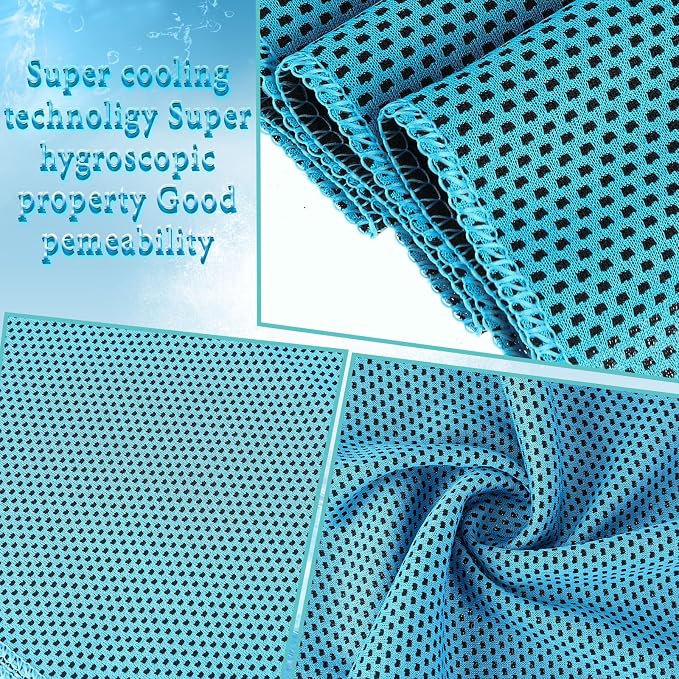 Honoson 10 Pcs Cooling Towels for Neck and Face, 47"x12" Sports Breathable Ice Towels Microfiber Chilly Sweat Rags with Portable Bottle for Gym Golf Athletes Yoga Workout Hot Weather (Light Blue)