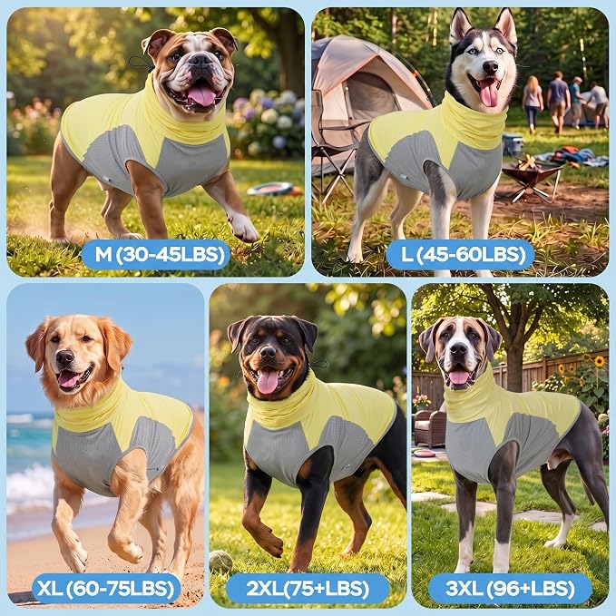 LovinPet UPF 150+ Dog Sun Shirt, Sleeveless High Neck Cooling UV Protection Clothes for Large Breeds, Quick Dry Lightweight Outdoor Vest with Breathable Belly Panel, Yellow, XL
