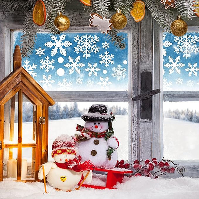 321pcs Christmas Window Decals - 9 Sheets of Snowflakes, Winter & Holiday Designs for Glass Windows