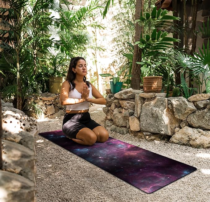 nuveti Printed Travel Yoga Mat-1/16 Inch Thick Non Slip Fitness Workout Mat with Carrying Bag, Foldable Lightweight Suede & Natural Rubber Yoga Mat for Yoga Pilates and Fitness 72" L x 24" W x 1.5mm
