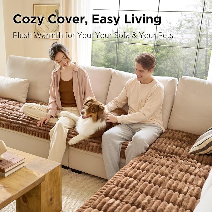 Bedsure Comfyfleece™ Sofa Cover, Couch Covers for Dogs, 27.6 x 70, Grey | Non-Slip, 300gsm Thick Quilted Padding, Ultra-Soft Corduroy Flannel, Machine Washable, for Small 3-Seater / Large Loveseat