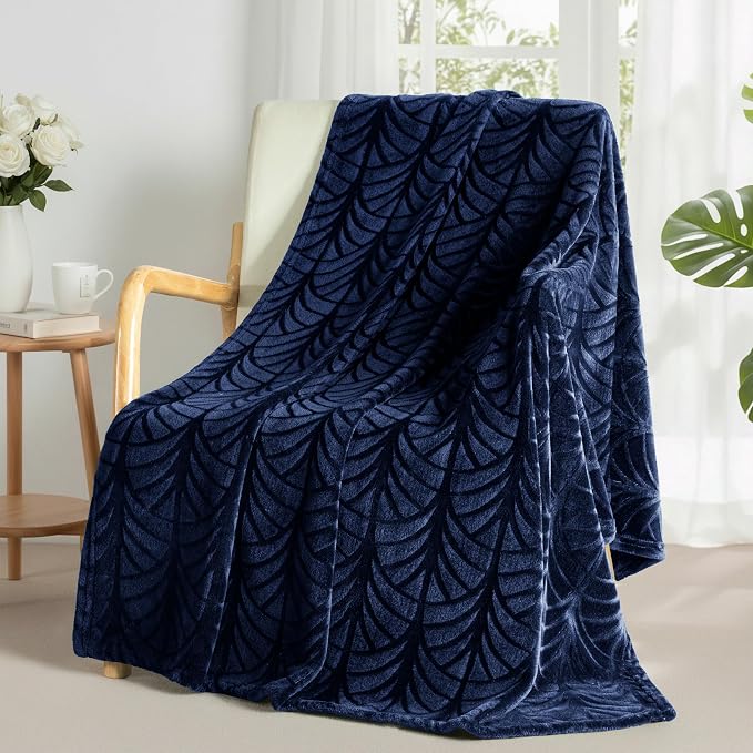 Whale Flotilla Soft Flannel Fleece Throw Blanket for Couch, Navy Blue | Cozy Lightweight Breathable Velvet Sofa Throws, Plush Fluffy Vintage Pattern Decorative Blanket for Bed, All Season, 50"x60"