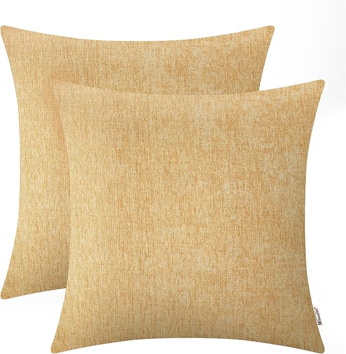 BRAWARM Throw Pillow Covers 22x22 Inches - Gold Chenille Pillow Covers Pack of 2, Solid Dyed Soft Chenille Pillow Cases for Couch Sofa Bed Home Decoration