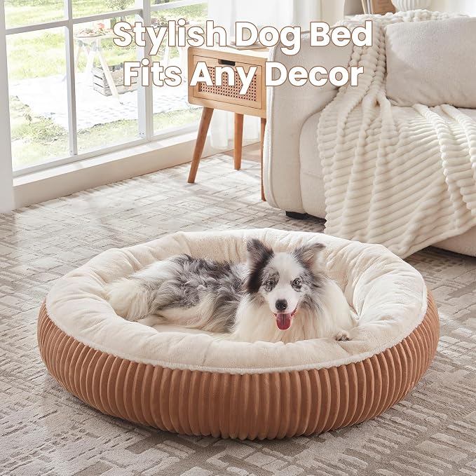 45 inches Calming Donut Dog Bed for Extra Large Dogs,Mocha | Round Jumbo Pet Bed with Removable&Washable Cover,Milk Plush Faux Fur, Fits Pets up to 100 lbs