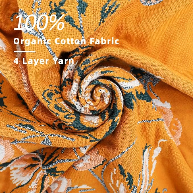 VANJOROY Boho Large Throw Blanket, 100% Organic Cotton Breathable Soft Bed Throw - Floral Bird Farmhouse Decor Blanket for Sofa Couch Chair Quilt and Gift. (Flower-Art, 60" x 80")