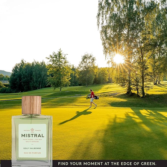 Mistral Men's Cologne - Golf Valbonne Eau de Parfum Spray | Long-Lasting Fresh Green & Citrus Fragrance with Bergamot, Mint & Moss | Cruelty-Free French Cologne for Men | Made in France - 3.4 Oz