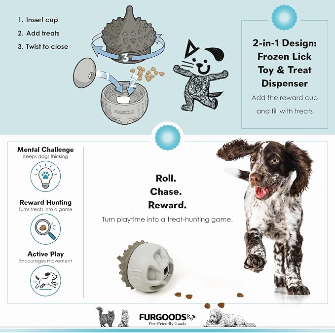 FURSICLE Pro Frozen Dog Treat Toy, Fillable Enrichment Lick Ball with Tray