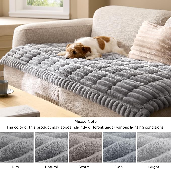 Bedsure Comfyfleece™ Sofa Cover, Couch Covers for Dogs, 27.6 x 59 Grey | Non-Slip, 300gsm Thick Quilted Padding, Ultra-Soft Corduroy Flannel, Machine Washable, for Standard Loveseat/2-Seater Couch