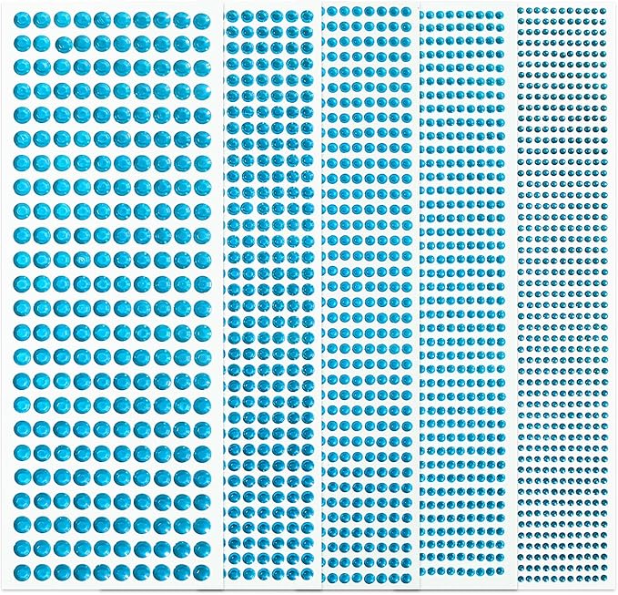 Face Gems Rhinestones Stickers 3/4/5/6/8MM Self-Adhesive Jewels for Hair, Makeup, Crafts, Scrapbooking - 3555 PCS (Aqua Blue)