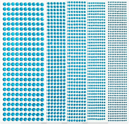 Face Gems Rhinestones Stickers 3/4/5/6/8MM Self-Adhesive Jewels for Hair, Makeup, Crafts, Scrapbooking - 3555 PCS (Aqua Blue)