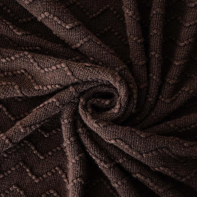 BATTILO HOME Dark Brown Throw Blanket for Couch, Boho Throw Blanket for Home Decor, Decorative Chocolate Knit Throw Blankets for Chair Sofa, Bed, 50"x60"